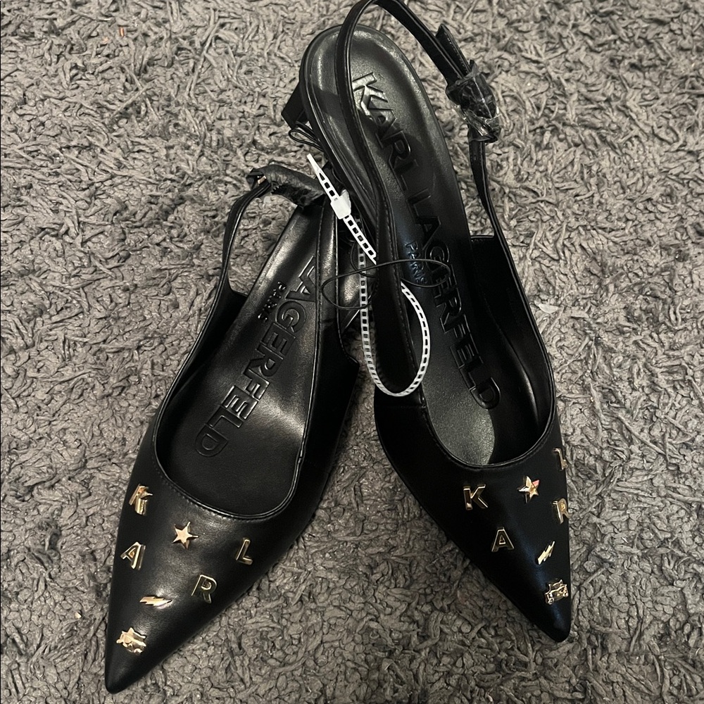 🖤🥰Karl Lagerfeld Black Heels with Gold Accents - Picture 5 of 5